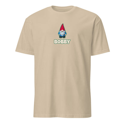Gnome Photo T-Shirt in Sand with Bobby the gnome