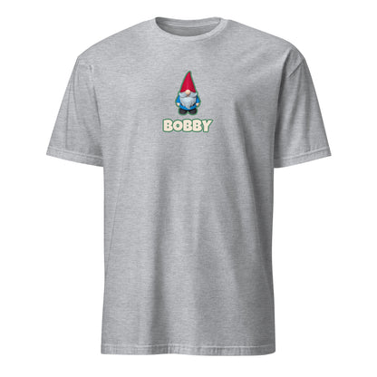 Gnome Photo T-Shirt in Sport Grey with Bobby the gnome